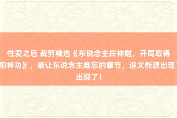 性爱之后 裁剪精选《东说念主在神雕，开局取得九阳神功》，最让东说念主难忘的章节，追文能源出现了！