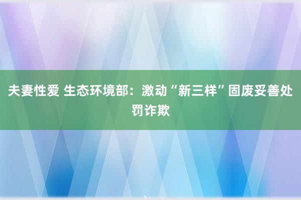 夫妻性爱 生态环境部：激动“新三样”固废妥善处罚诈欺