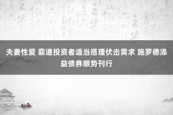 夫妻性爱 霸道投资者适当搭理伏击需求 施罗德添益债券顺势刊行