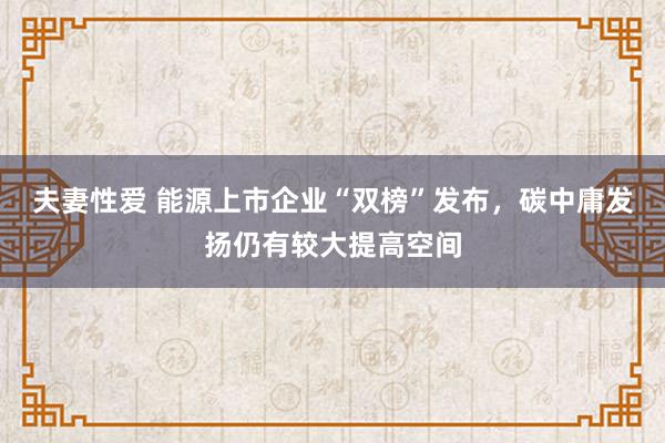 夫妻性爱 能源上市企业“双榜”发布，碳中庸发扬仍有较大提高空间