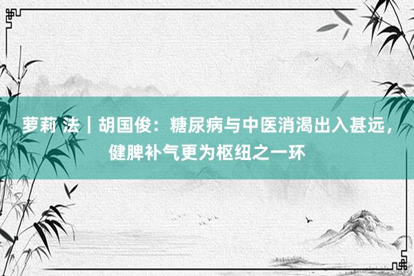 萝莉 法｜胡国俊：糖尿病与中医消渴出入甚远，健脾补气更为枢纽之一环