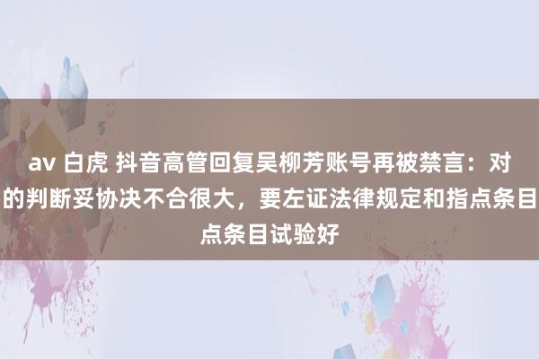 av 白虎 抖音高管回复吴柳芳账号再被禁言：对畅通员的判断妥协决不合很大，要左证法律规定和指点条目试验好