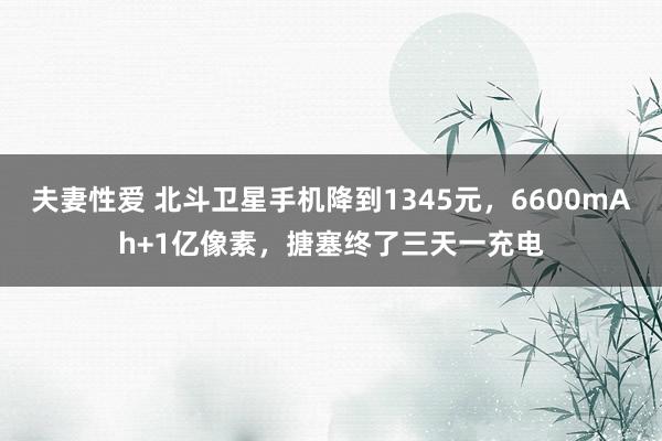 夫妻性爱 北斗卫星手机降到1345元，6600mAh+1亿像素，搪塞终了三天一充电