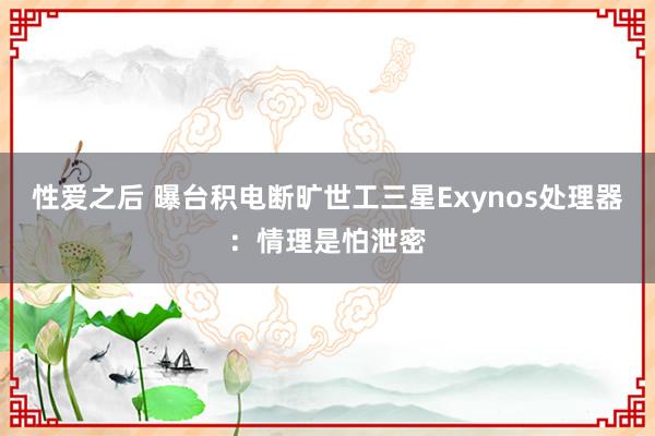 性爱之后 曝台积电断旷世工三星Exynos处理器：情理是怕泄密